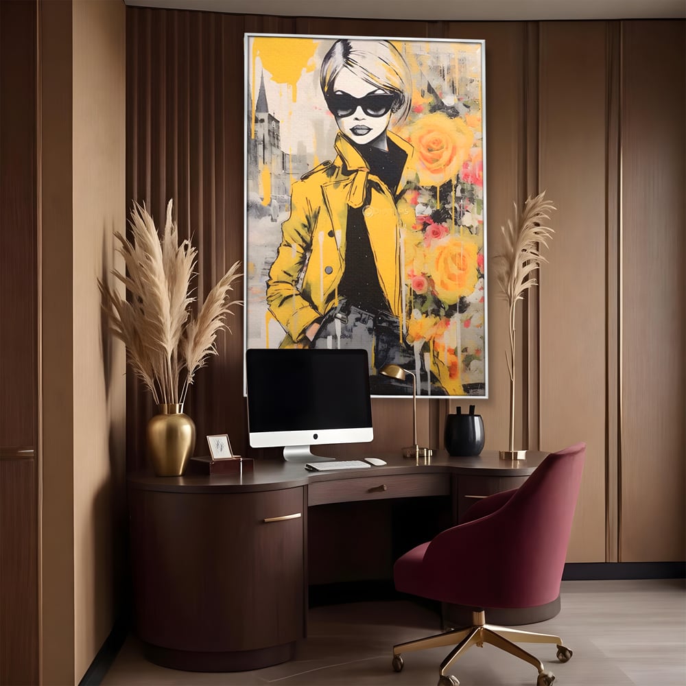 Tablou Canvas Premium LuxCanva® A1536, Yellow Style , Dressing, Femeie, Moda, Ochelari De Soare, Decorativ, Culori Vibrante