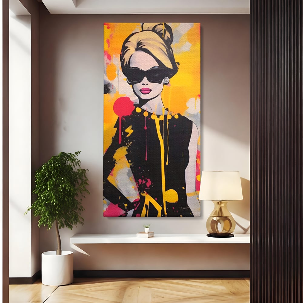 Tablou Canvas Premium LuxCanva® A1537, Model Art , Dressing, Femeie, Sexi, Moda, Ochelari, Decorativ, Culori Vibrante