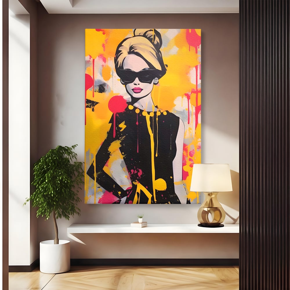 Tablou Canvas Premium LuxCanva® A1537, Model Art , Dressing, Femeie, Sexi, Moda, Ochelari, Decorativ, Culori Vibrante