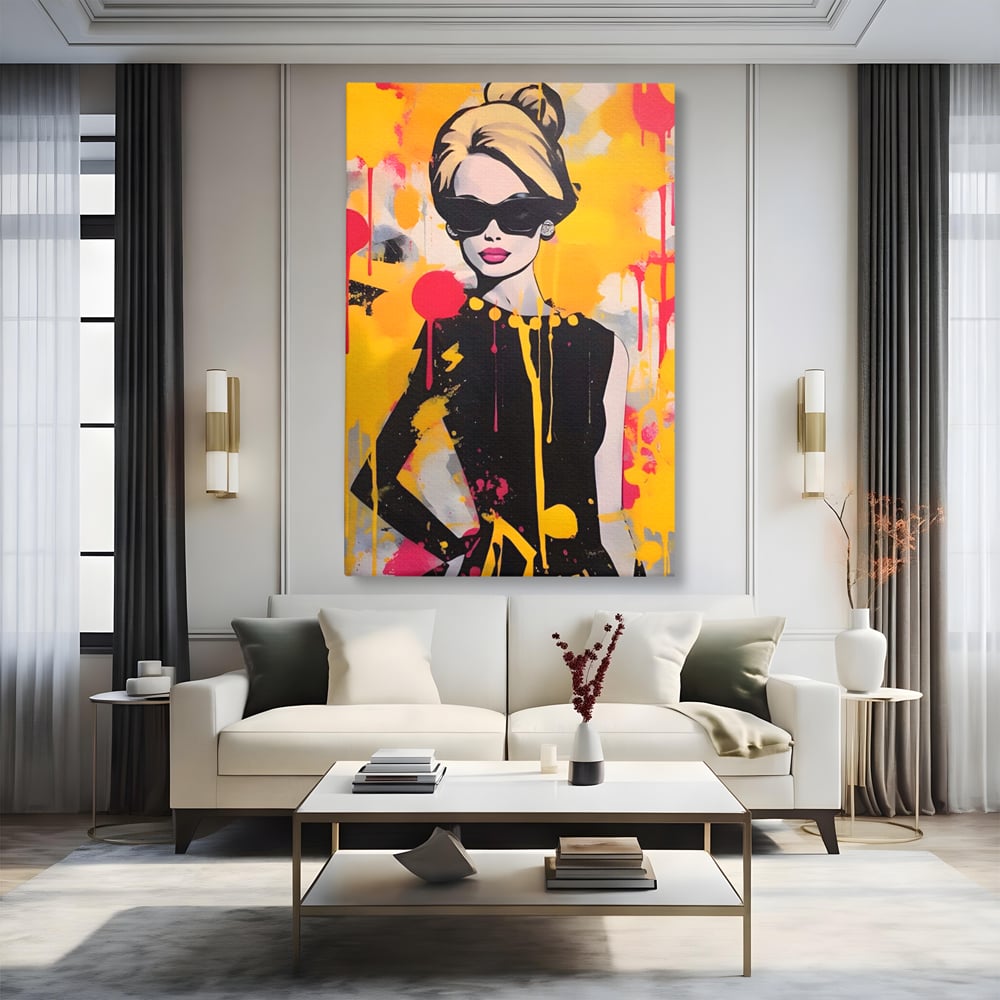 Tablou Canvas Premium LuxCanva® A1537, Model Art , Dressing, Femeie, Sexi, Moda, Ochelari, Decorativ, Culori Vibrante