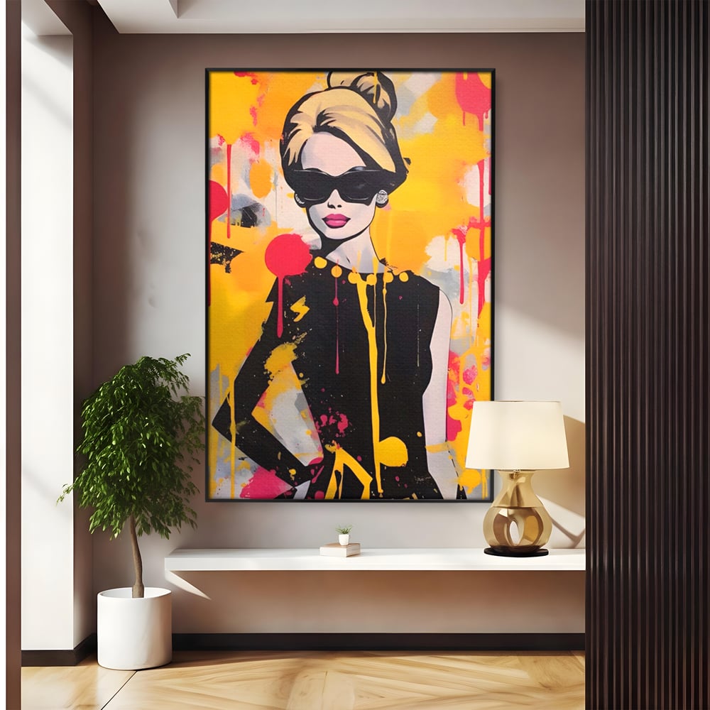Tablou Canvas Premium LuxCanva® A1537, Model Art , Dressing, Femeie, Sexi, Moda, Ochelari, Decorativ, Culori Vibrante