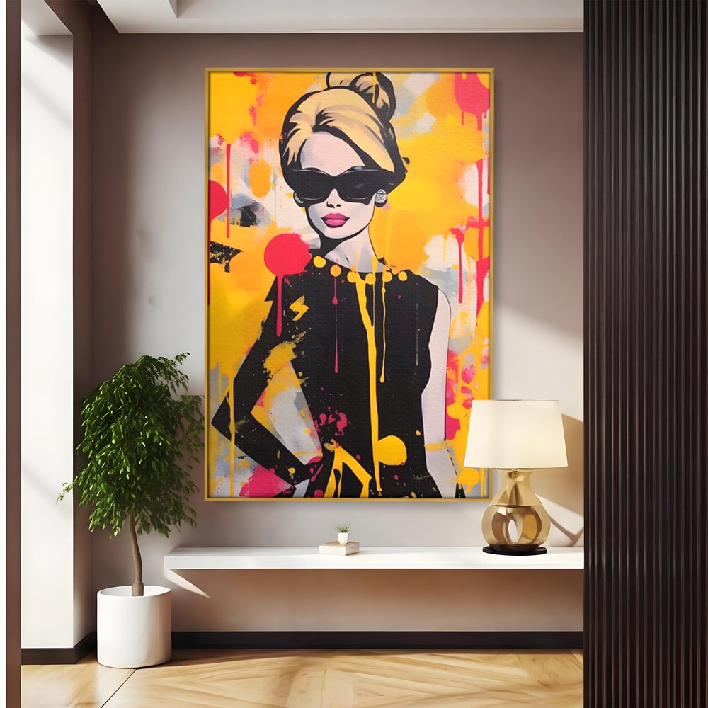 Tablou Canvas Premium LuxCanva® A1537, Model Art , Dressing, Femeie, Sexi, Moda, Ochelari, Decorativ, Culori Vibrante