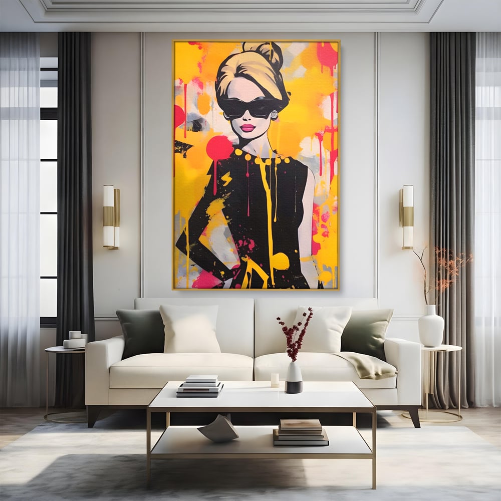 Tablou Canvas Premium LuxCanva® A1537, Model Art , Dressing, Femeie, Sexi, Moda, Ochelari, Decorativ, Culori Vibrante