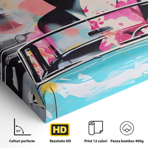 Tablou Canvas Premium LuxCanva® A1539, Merilyn M , Dormitor, Sexi, Vedeta, Model, Masina, Living, Culori Vibrante