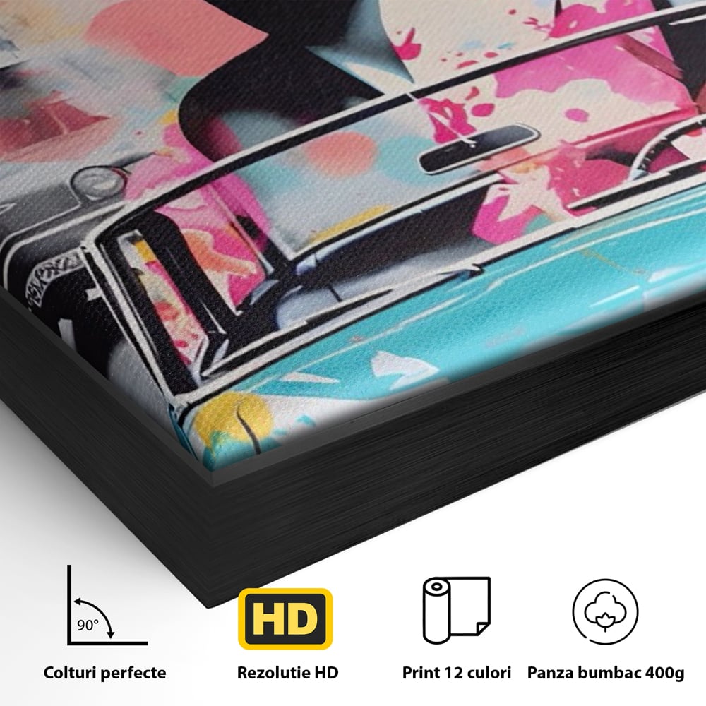 Tablou Canvas Premium LuxCanva® A1539, Merilyn M , Dormitor, Sexi, Vedeta, Model, Masina, Living, Culori Vibrante