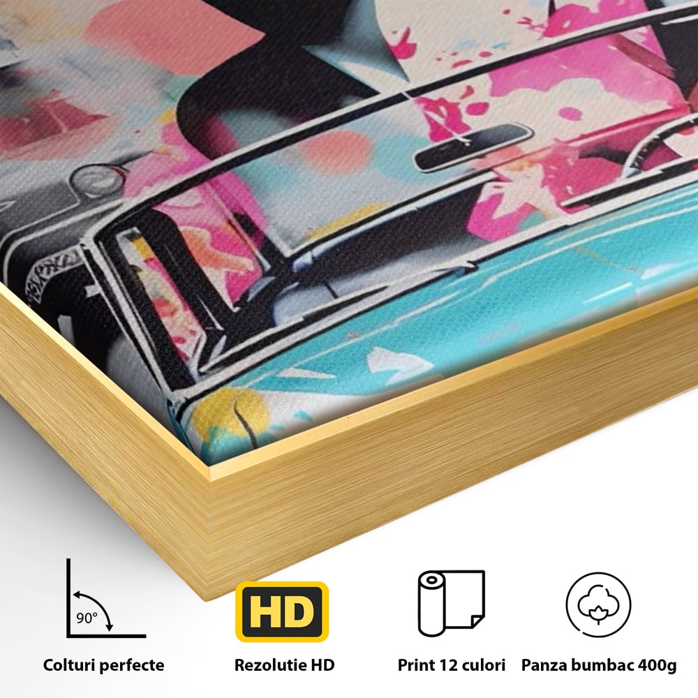 Tablou Canvas Premium LuxCanva® A1539, Merilyn M , Dormitor, Sexi, Vedeta, Model, Masina, Living, Culori Vibrante