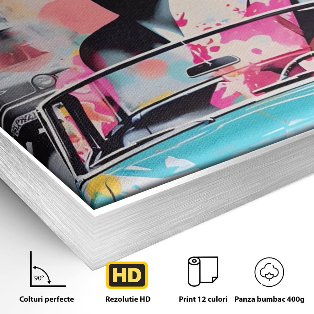 Tablou Canvas Premium LuxCanva® A1539, Merilyn M , Dormitor, Sexi, Vedeta, Model, Masina, Living, Culori Vibrante
