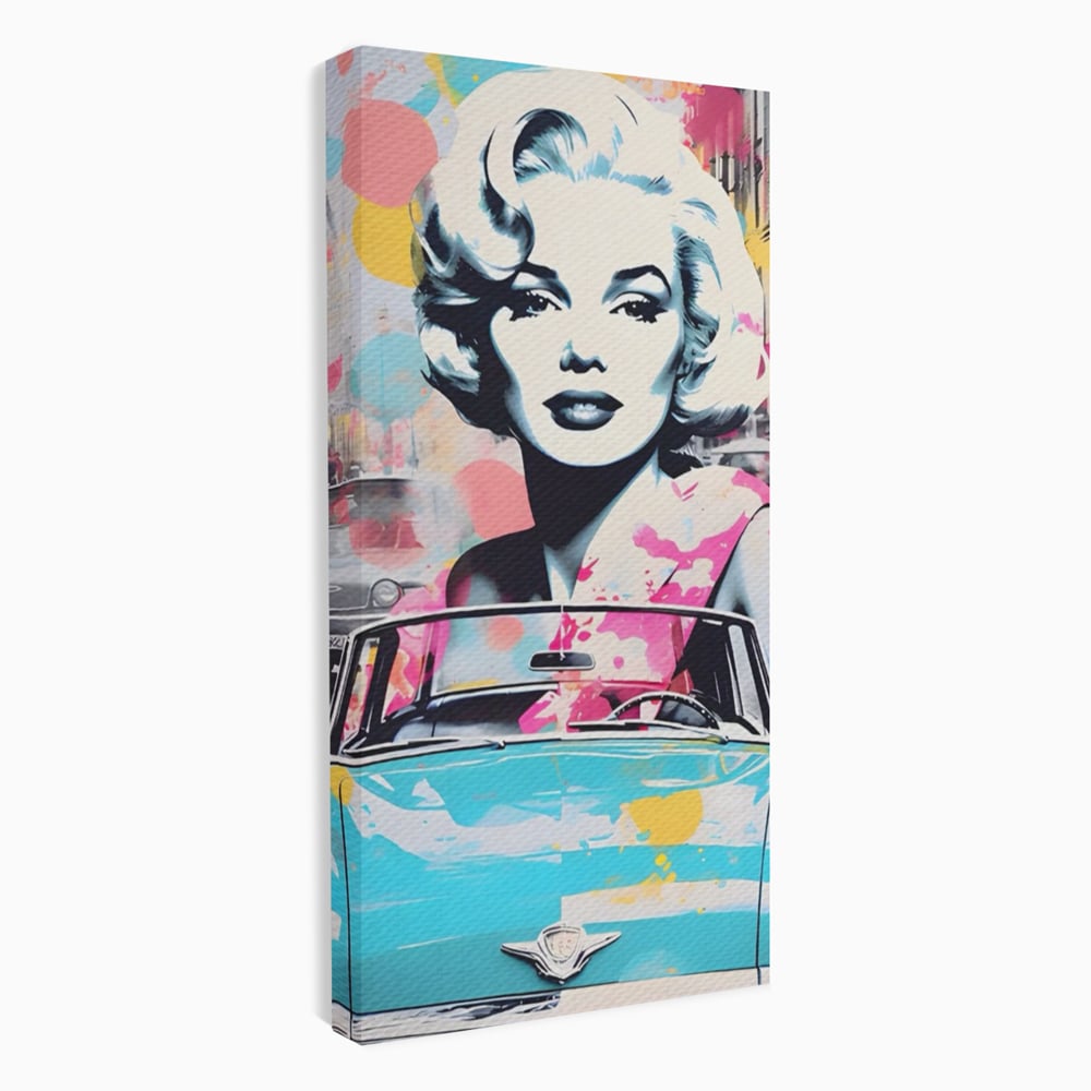 Tablou Canvas Premium LuxCanva® A1539, Merilyn M , Dormitor, Sexi, Vedeta, Model, Masina, Living, Culori Vibrante