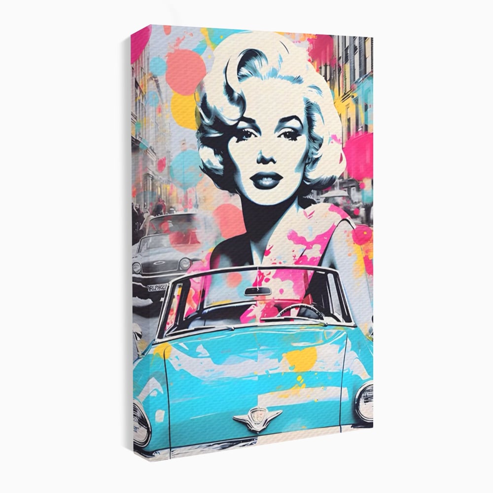 Tablou Canvas Premium LuxCanva® A1539, Merilyn M , Dormitor, Sexi, Vedeta, Model, Masina, Living, Culori Vibrante