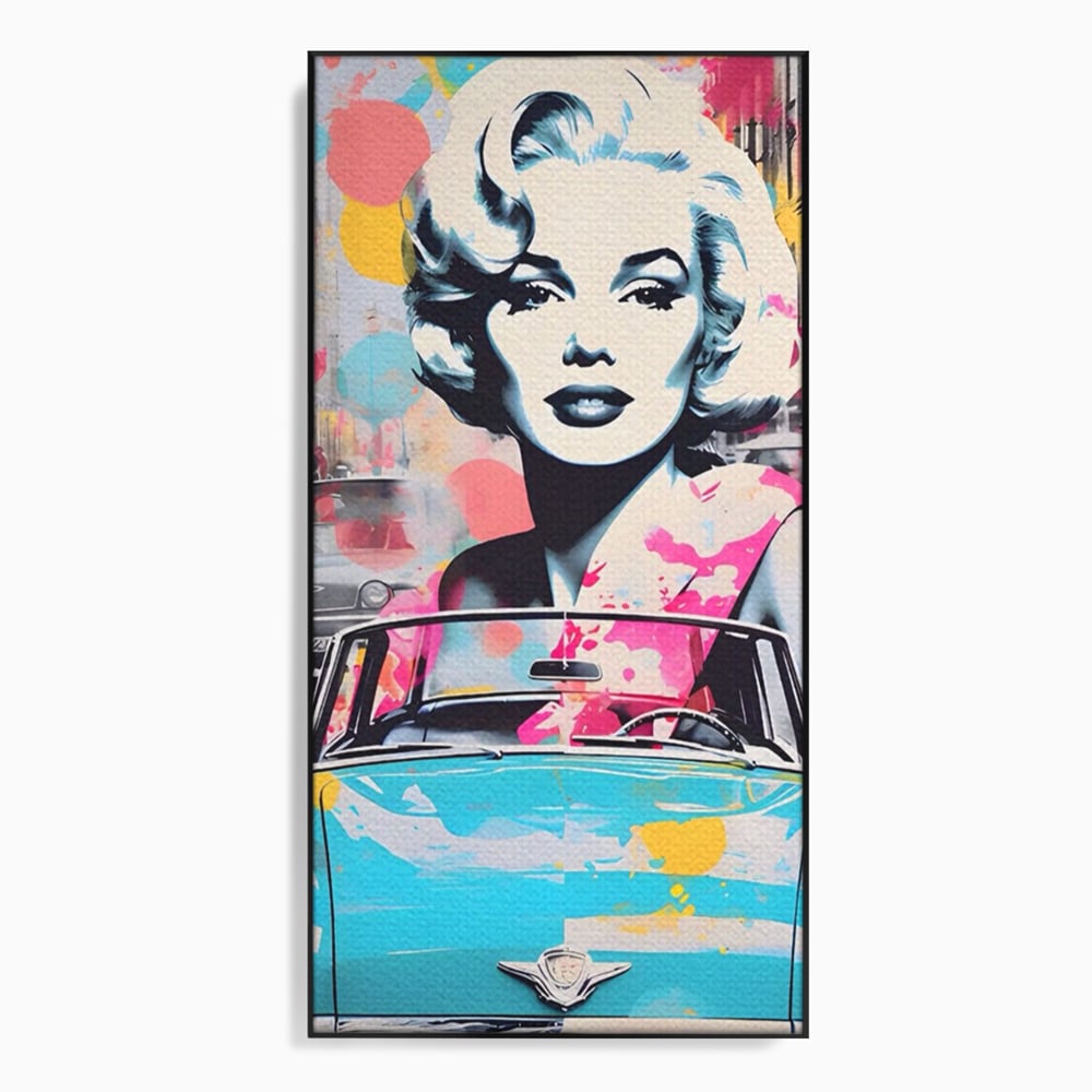 Tablou Canvas Premium LuxCanva® A1539, Merilyn M , Dormitor, Sexi, Vedeta, Model, Masina, Living, Culori Vibrante