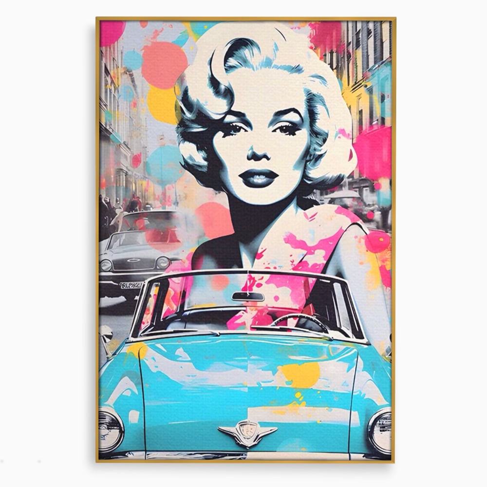 Tablou Canvas Premium LuxCanva® A1539, Merilyn M , Dormitor, Sexi, Vedeta, Model, Masina, Living, Culori Vibrante