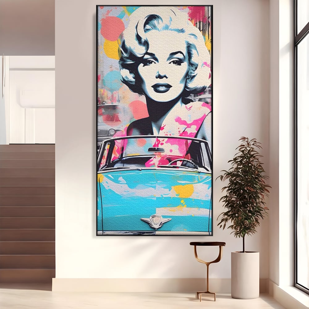 Tablou Canvas Premium LuxCanva® A1539, Merilyn M , Dormitor, Sexi, Vedeta, Model, Masina, Living, Culori Vibrante