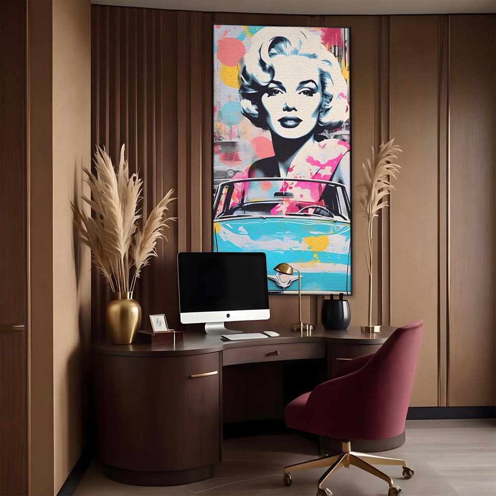 Tablou Canvas Premium LuxCanva® A1539, Merilyn M , Dormitor, Sexi, Vedeta, Model, Masina, Living, Culori Vibrante