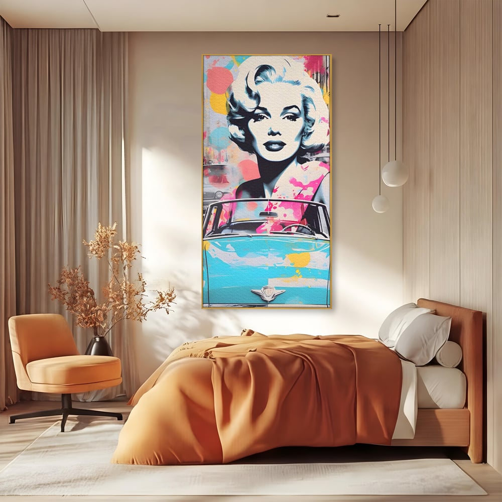 Tablou Canvas Premium LuxCanva® A1539, Merilyn M , Dormitor, Sexi, Vedeta, Model, Masina, Living, Culori Vibrante