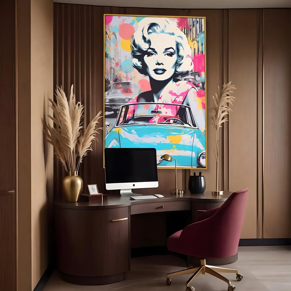 Tablou Canvas Premium LuxCanva® A1539, Merilyn M , Dormitor, Sexi, Vedeta, Model, Masina, Living, Culori Vibrante