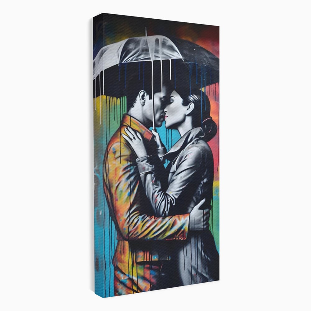 Tablou Canvas Premium LuxCanva® A1540, Romantic Rain , Dormitor, Cuplu, Ploaie, Umbrela, Living, Culori Vibrante