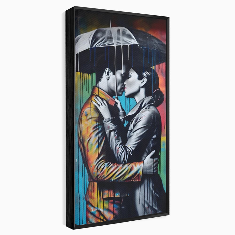 Tablou Canvas Premium LuxCanva® A1540, Romantic Rain , Dormitor, Cuplu, Ploaie, Umbrela, Living, Culori Vibrante