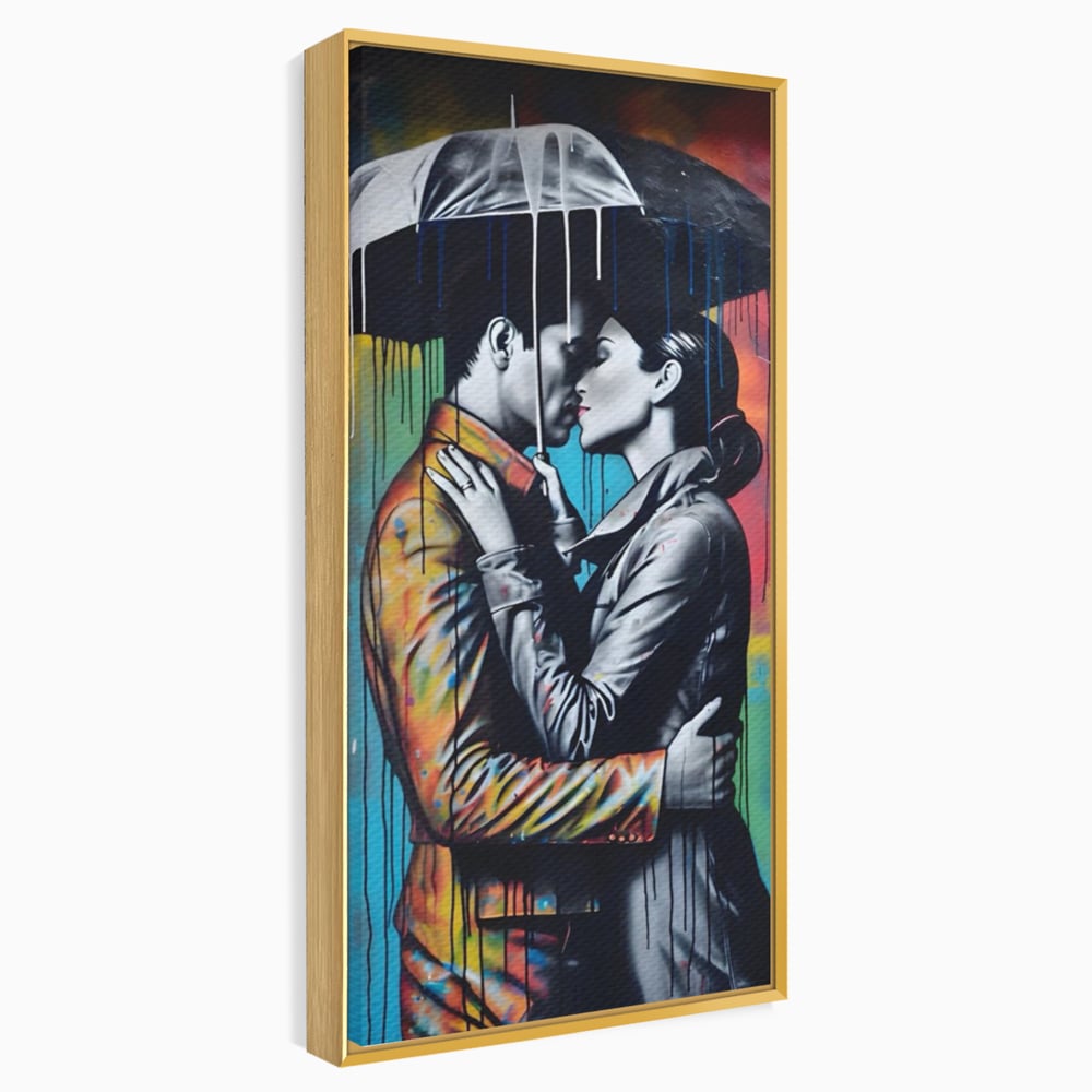 Tablou Canvas Premium LuxCanva® A1540, Romantic Rain , Dormitor, Cuplu, Ploaie, Umbrela, Living, Culori Vibrante