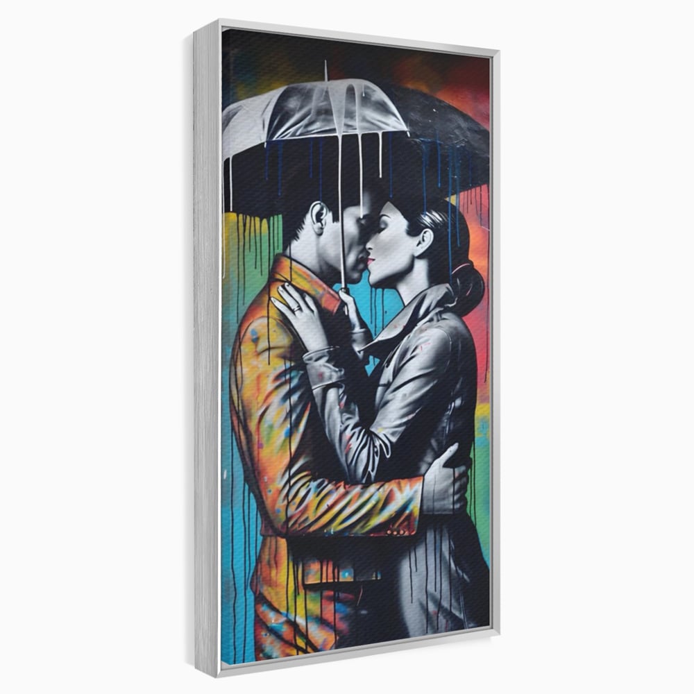 Tablou Canvas Premium LuxCanva® A1540, Romantic Rain , Dormitor, Cuplu, Ploaie, Umbrela, Living, Culori Vibrante