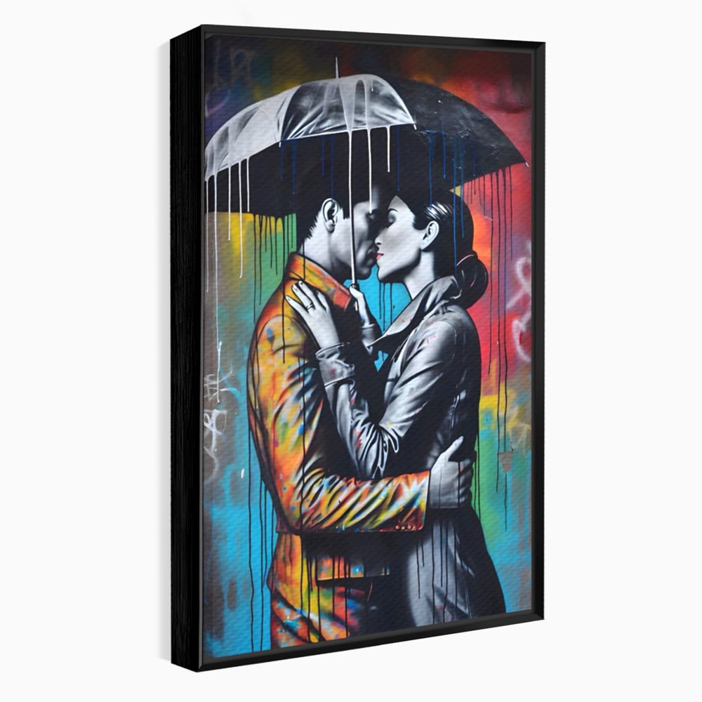 Tablou Canvas Premium LuxCanva® A1540, Romantic Rain , Dormitor, Cuplu, Ploaie, Umbrela, Living, Culori Vibrante