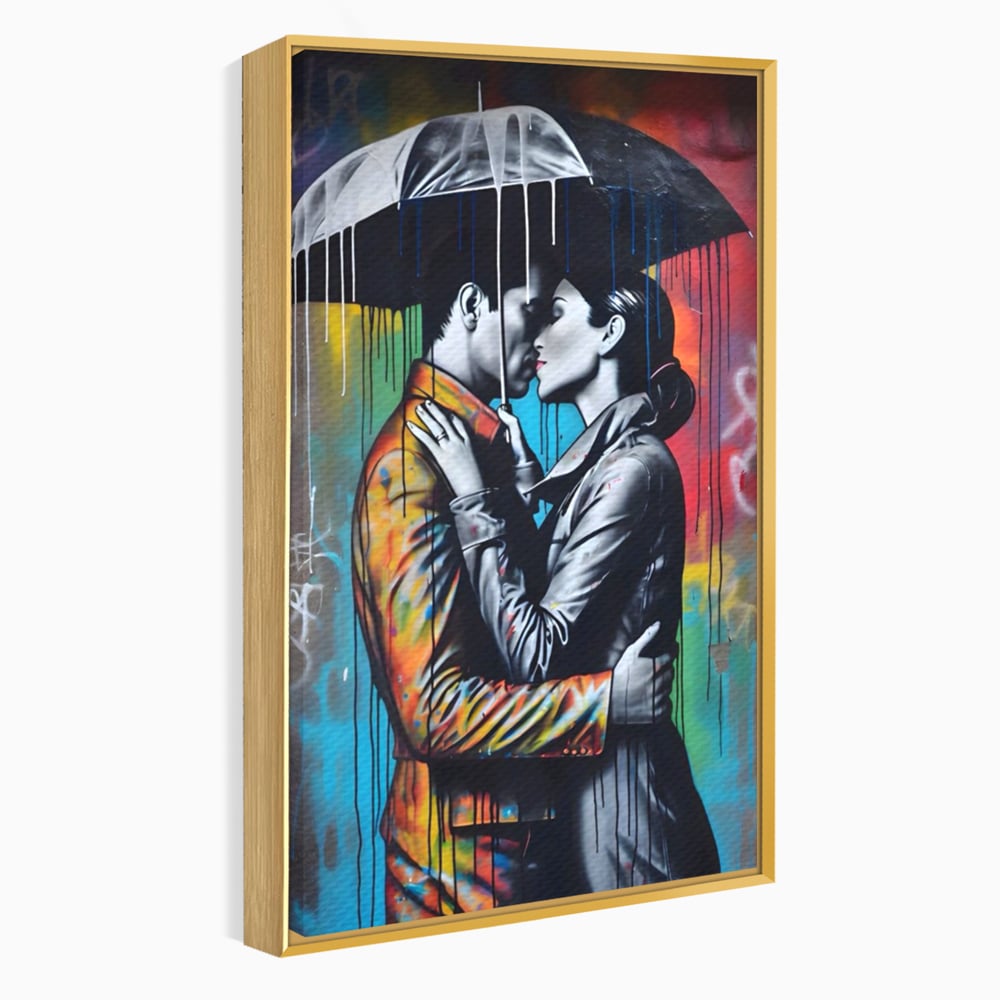 Tablou Canvas Premium LuxCanva® A1540, Romantic Rain , Dormitor, Cuplu, Ploaie, Umbrela, Living, Culori Vibrante