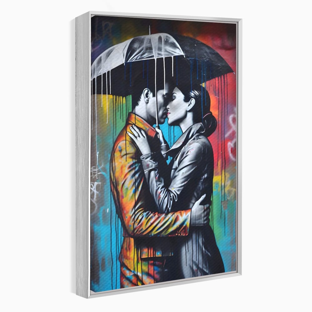 Tablou Canvas Premium LuxCanva® A1540, Romantic Rain , Dormitor, Cuplu, Ploaie, Umbrela, Living, Culori Vibrante