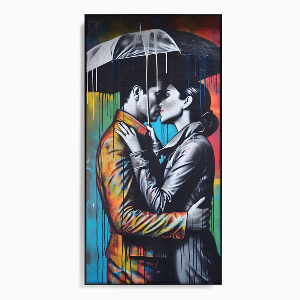 Tablou Canvas Premium LuxCanva® A1540, Romantic Rain , Dormitor, Cuplu, Ploaie, Umbrela, Living, Culori Vibrante