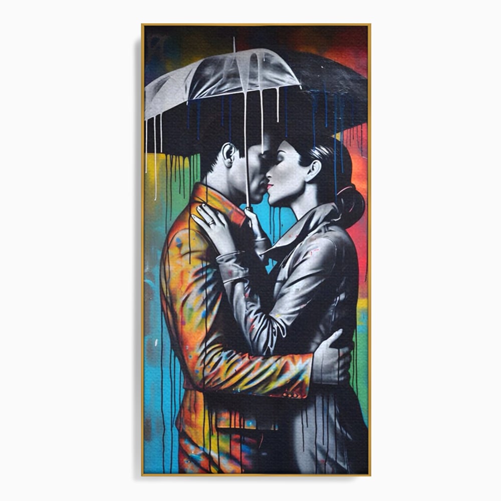 Tablou Canvas Premium LuxCanva® A1540, Romantic Rain , Dormitor, Cuplu, Ploaie, Umbrela, Living, Culori Vibrante