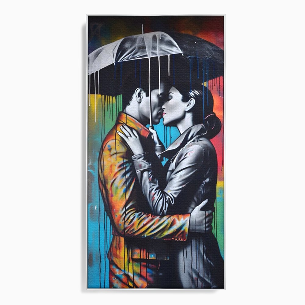 Tablou Canvas Premium LuxCanva® A1540, Romantic Rain , Dormitor, Cuplu, Ploaie, Umbrela, Living, Culori Vibrante