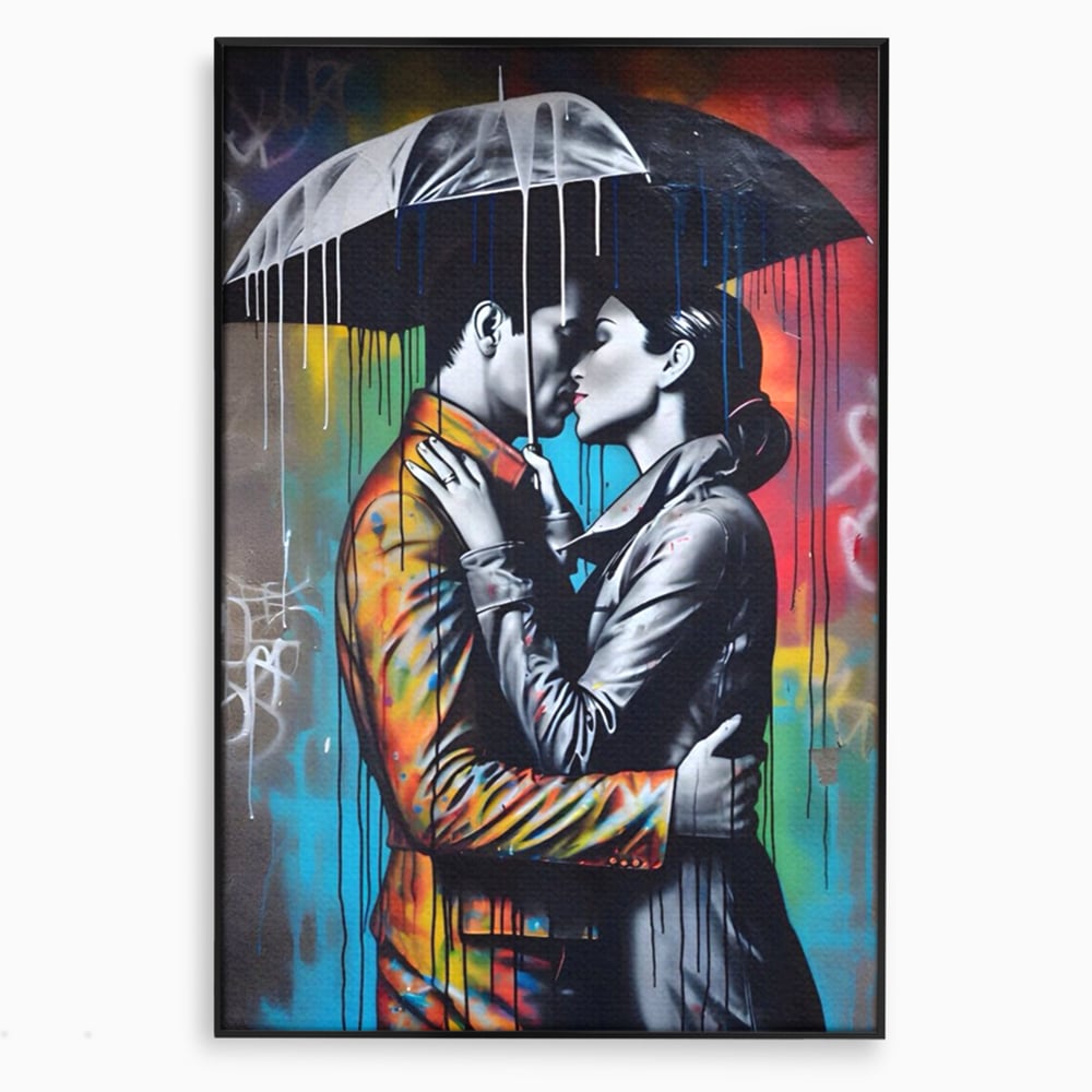 Tablou Canvas Premium LuxCanva® A1540, Romantic Rain , Dormitor, Cuplu, Ploaie, Umbrela, Living, Culori Vibrante