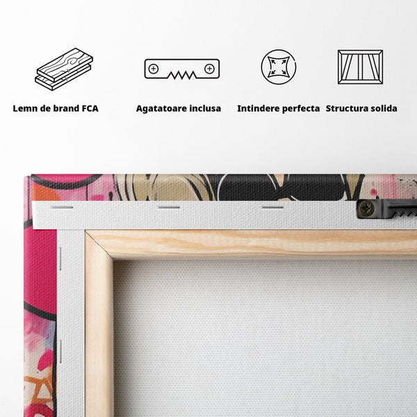 Tablou Canvas Premium LuxCanva® A1541, Cool Girl , Fata, Roz, Ochelari De Soare, Decorativ, Culori Vibrante