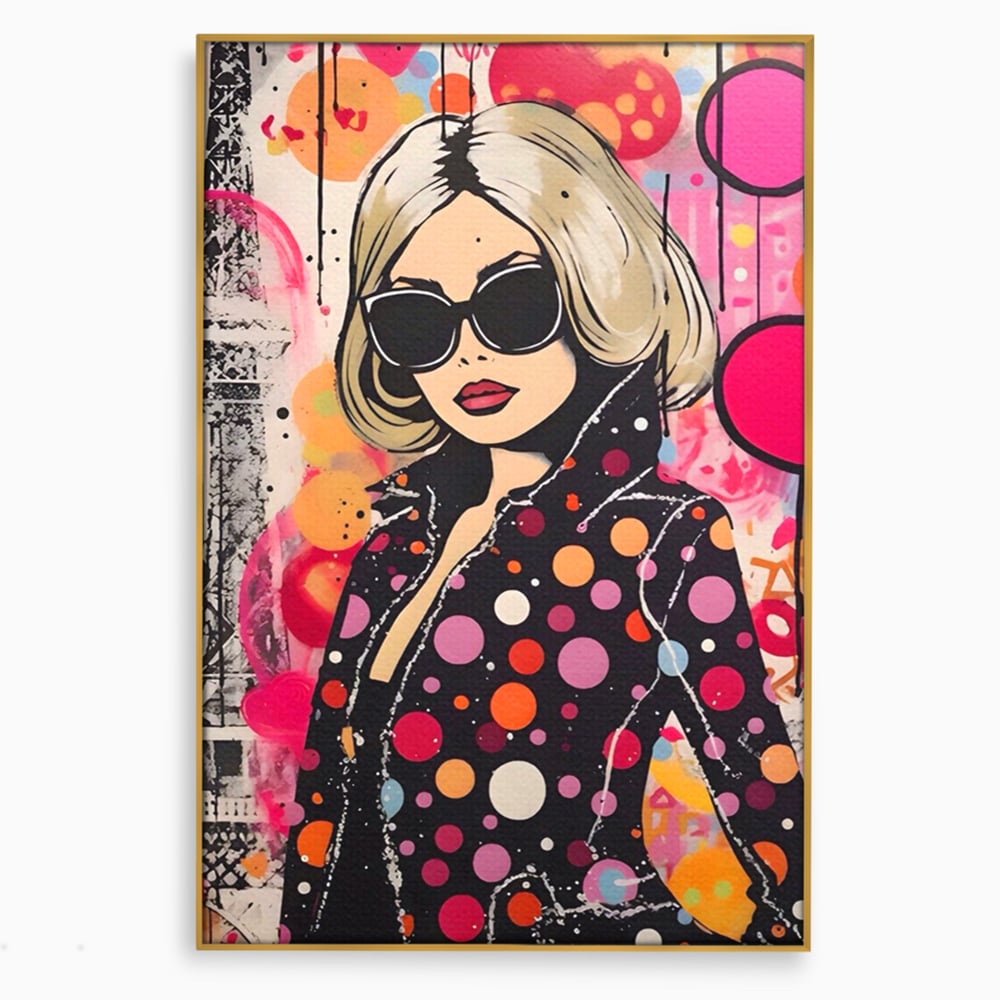 Tablou Canvas Premium LuxCanva® A1541, Cool Girl , Fata, Roz, Ochelari De Soare, Decorativ, Culori Vibrante