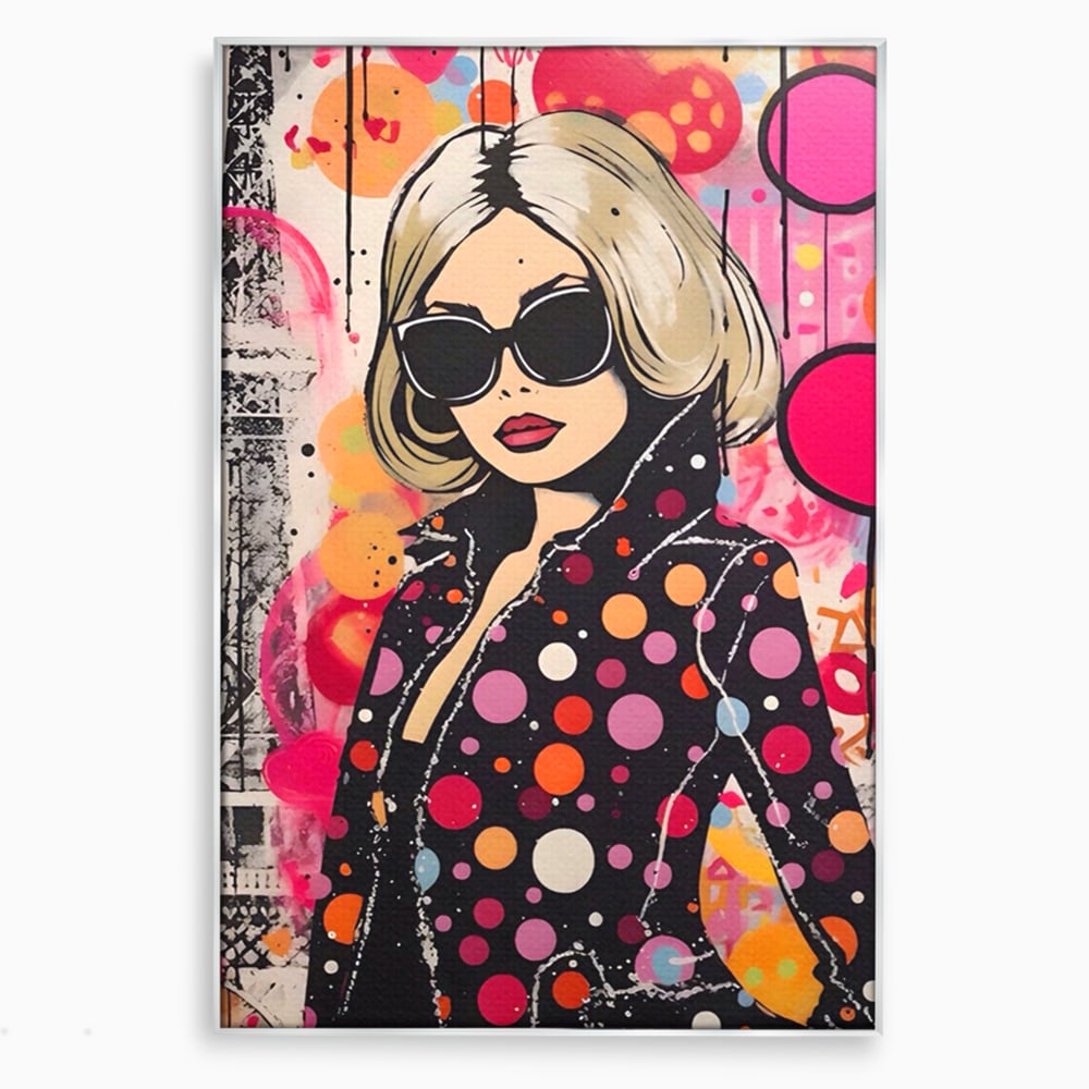 Tablou Canvas Premium LuxCanva® A1541, Cool Girl , Fata, Roz, Ochelari De Soare, Decorativ, Culori Vibrante
