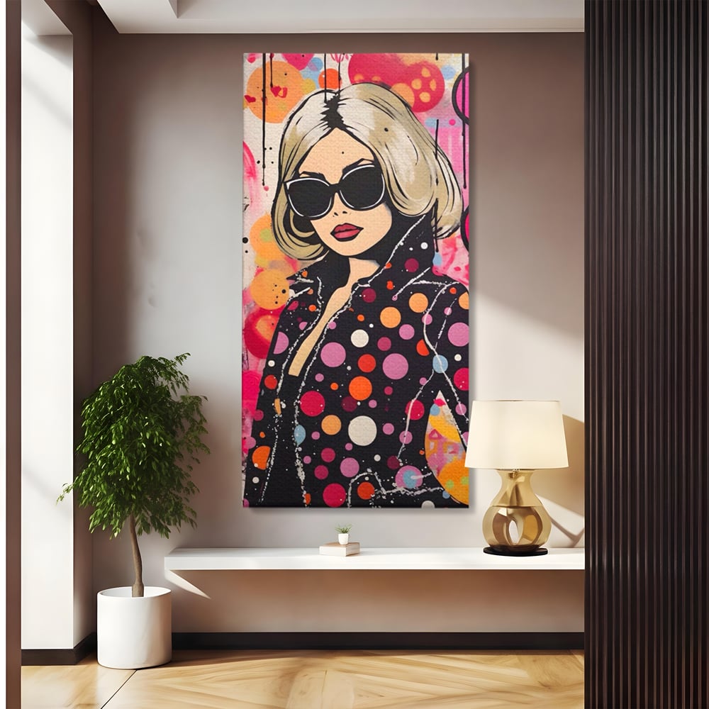 Tablou Canvas Premium LuxCanva® A1541, Cool Girl , Fata, Roz, Ochelari De Soare, Decorativ, Culori Vibrante