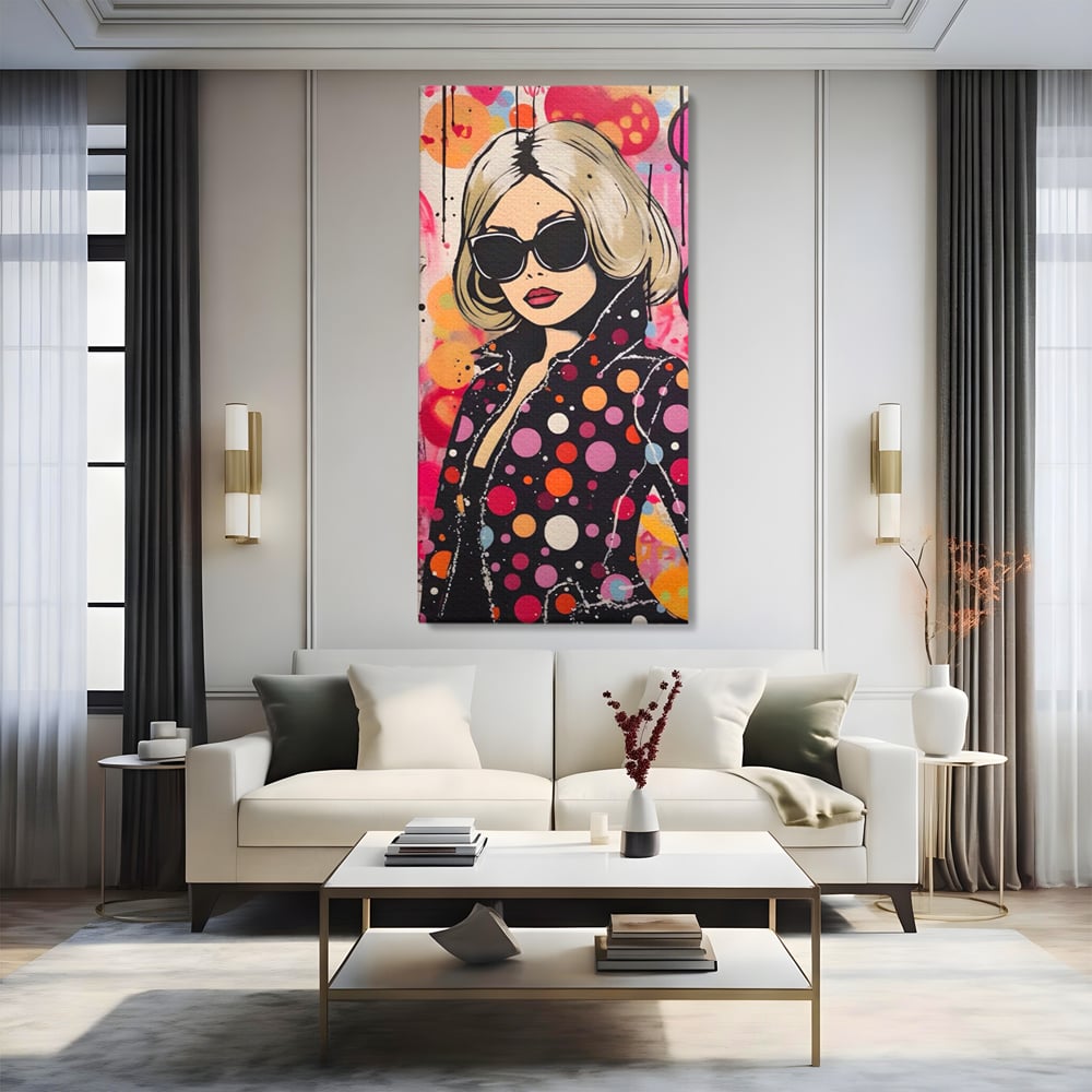 Tablou Canvas Premium LuxCanva® A1541, Cool Girl , Fata, Roz, Ochelari De Soare, Decorativ, Culori Vibrante