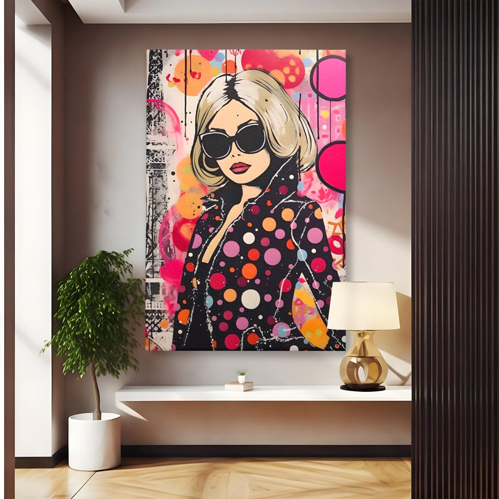 Tablou Canvas Premium LuxCanva® A1541, Cool Girl , Fata, Roz, Ochelari De Soare, Decorativ, Culori Vibrante
