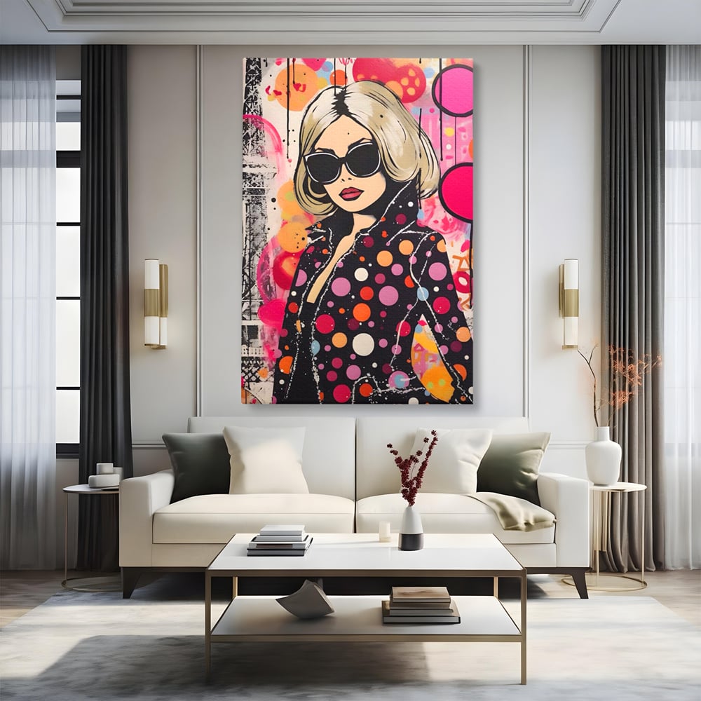 Tablou Canvas Premium LuxCanva® A1541, Cool Girl , Fata, Roz, Ochelari De Soare, Decorativ, Culori Vibrante
