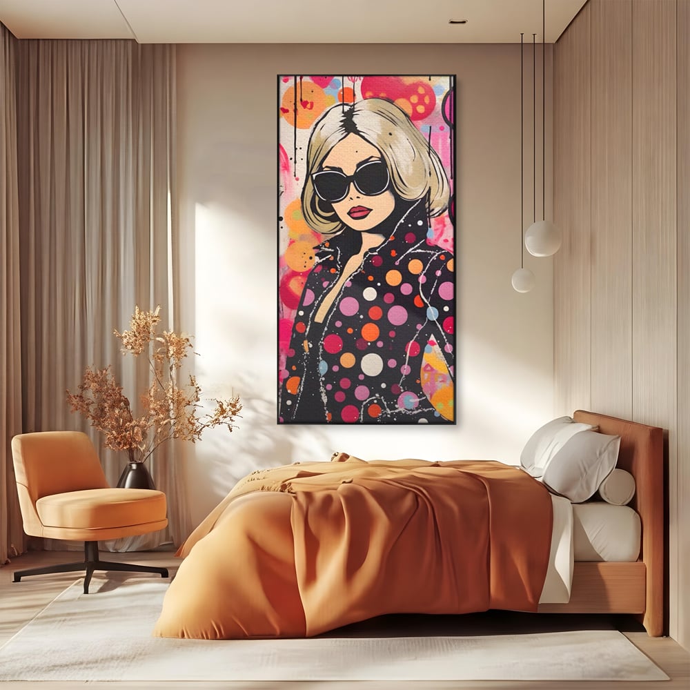 Tablou Canvas Premium LuxCanva® A1541, Cool Girl , Fata, Roz, Ochelari De Soare, Decorativ, Culori Vibrante