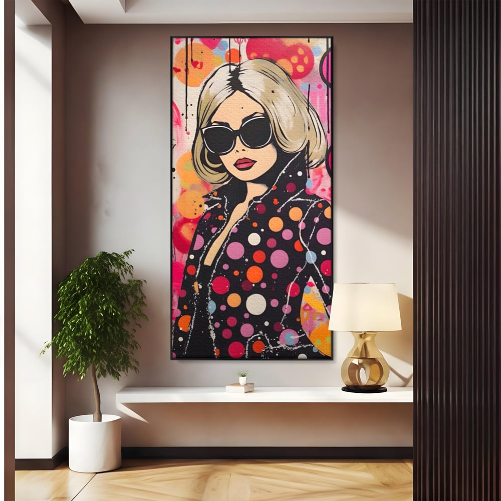 Tablou Canvas Premium LuxCanva® A1541, Cool Girl , Fata, Roz, Ochelari De Soare, Decorativ, Culori Vibrante