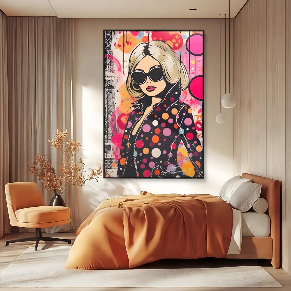 Tablou Canvas Premium LuxCanva® A1541, Cool Girl , Fata, Roz, Ochelari De Soare, Decorativ, Culori Vibrante