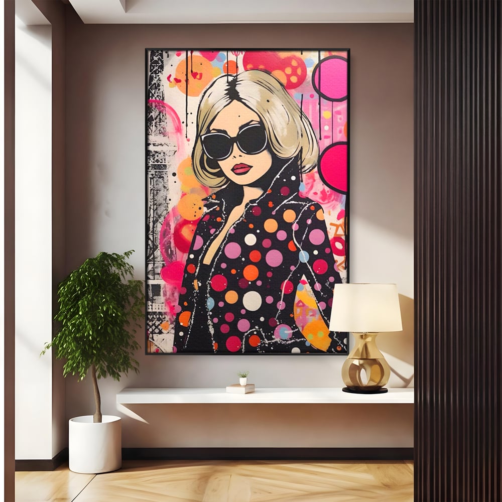 Tablou Canvas Premium LuxCanva® A1541, Cool Girl , Fata, Roz, Ochelari De Soare, Decorativ, Culori Vibrante