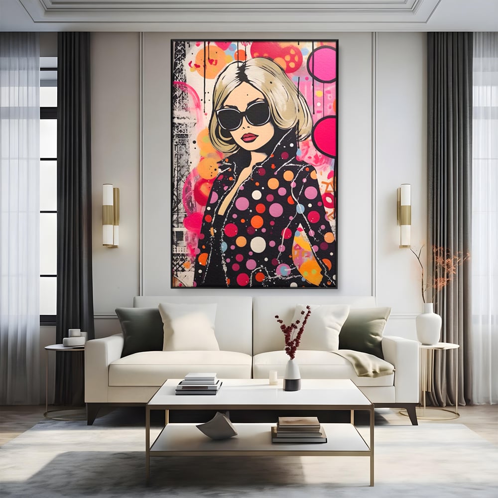 Tablou Canvas Premium LuxCanva® A1541, Cool Girl , Fata, Roz, Ochelari De Soare, Decorativ, Culori Vibrante