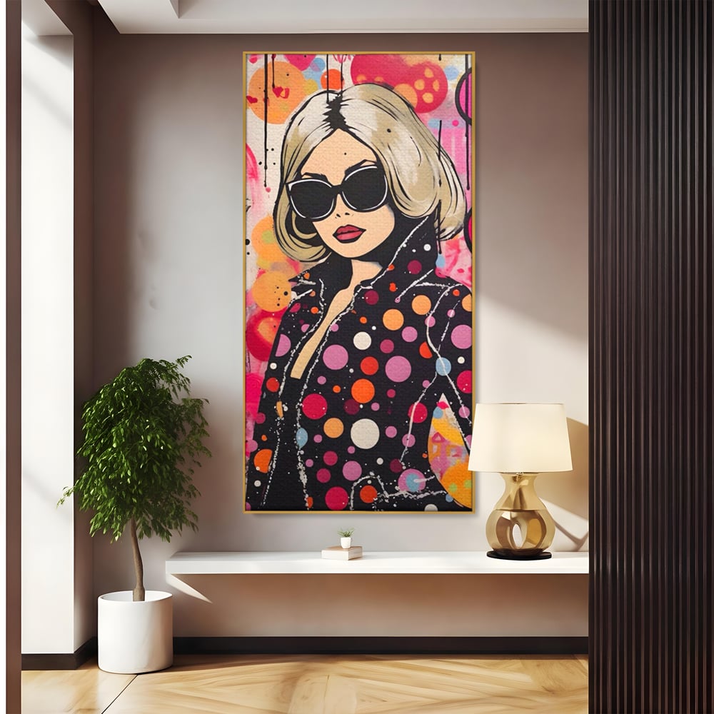 Tablou Canvas Premium LuxCanva® A1541, Cool Girl , Fata, Roz, Ochelari De Soare, Decorativ, Culori Vibrante
