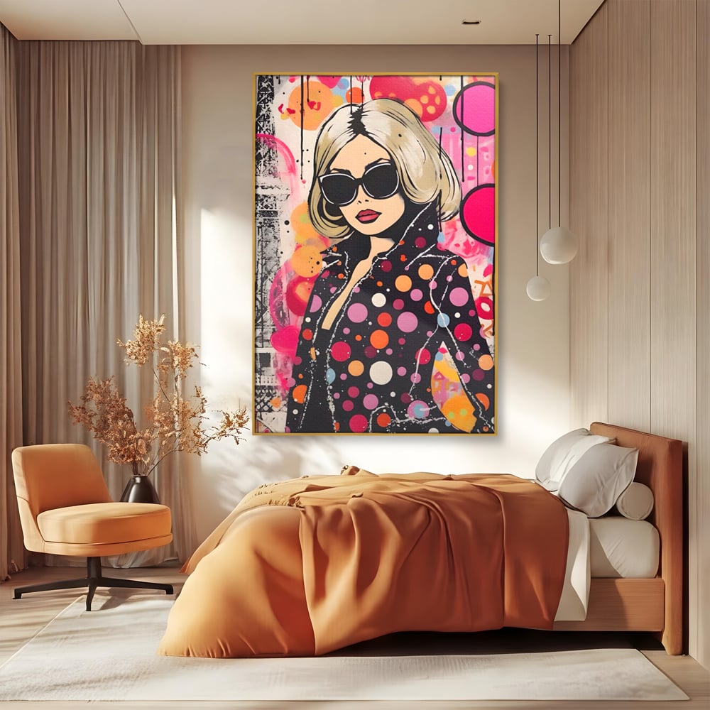 Tablou Canvas Premium LuxCanva® A1541, Cool Girl , Fata, Roz, Ochelari De Soare, Decorativ, Culori Vibrante