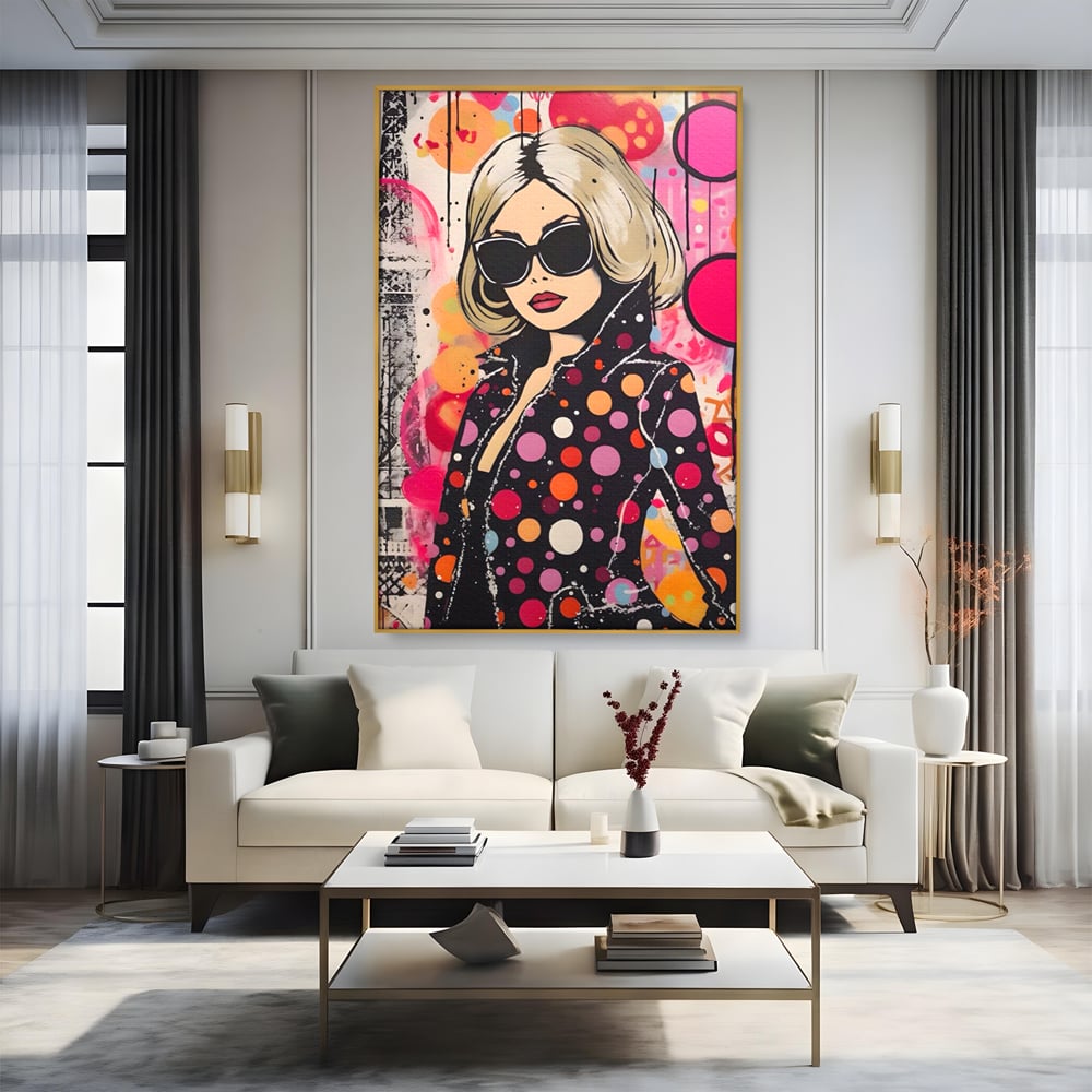 Tablou Canvas Premium LuxCanva® A1541, Cool Girl , Fata, Roz, Ochelari De Soare, Decorativ, Culori Vibrante