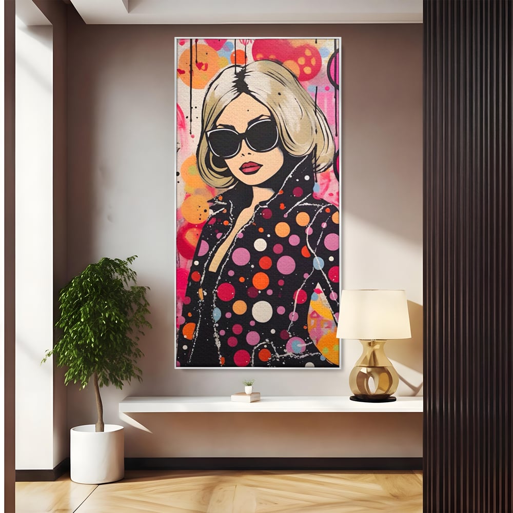 Tablou Canvas Premium LuxCanva® A1541, Cool Girl , Fata, Roz, Ochelari De Soare, Decorativ, Culori Vibrante