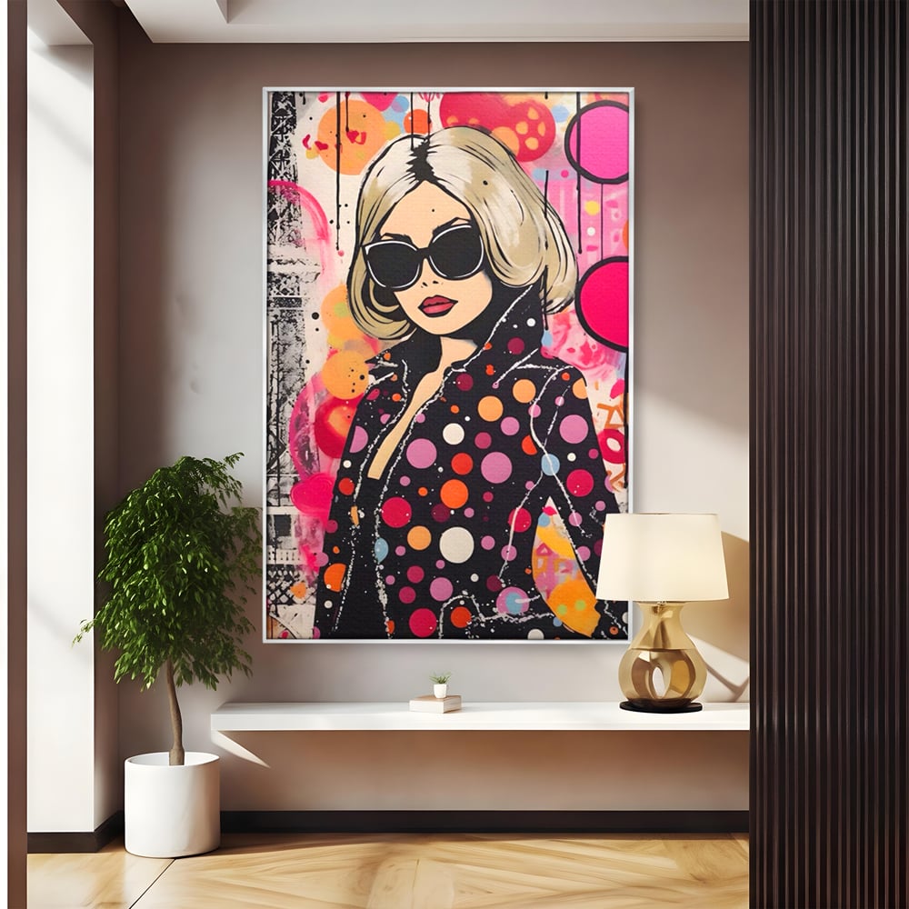 Tablou Canvas Premium LuxCanva® A1541, Cool Girl , Fata, Roz, Ochelari De Soare, Decorativ, Culori Vibrante