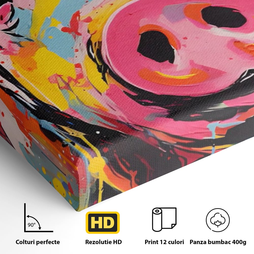 Tablou Canvas Premium LuxCanva® A1542, Colorful Pig , Room, Animal, Porc, Multicolor, Decorativ, Living, Culori Vibrante