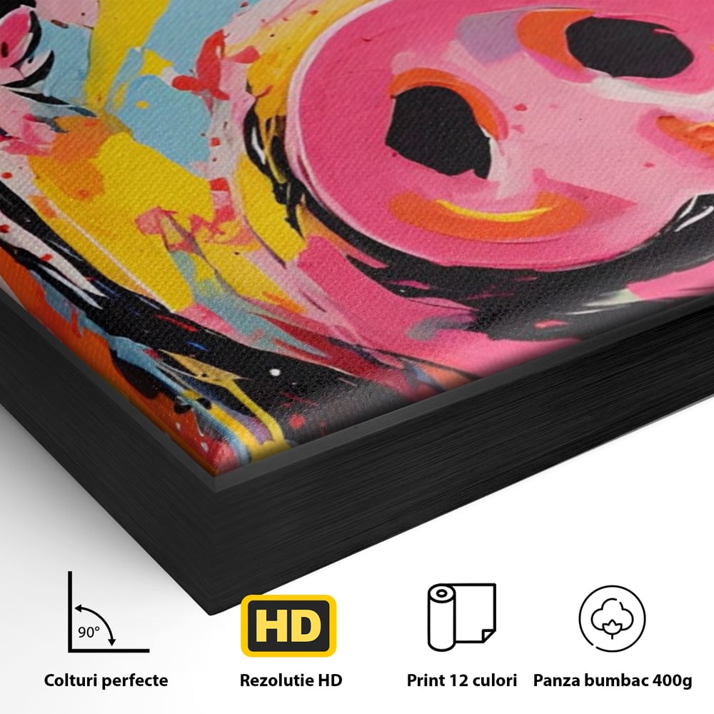 Tablou Canvas Premium LuxCanva® A1542, Colorful Pig , Room, Animal, Porc, Multicolor, Decorativ, Living, Culori Vibrante