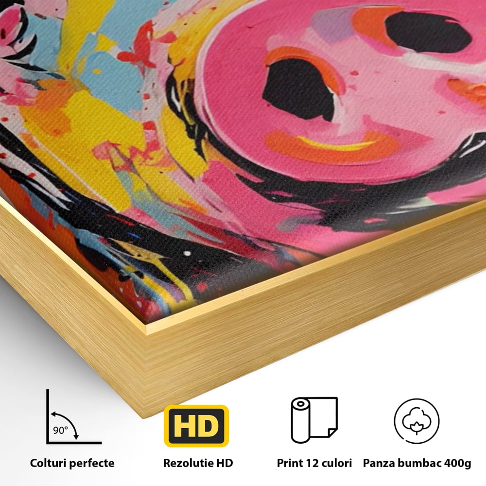 Tablou Canvas Premium LuxCanva® A1542, Colorful Pig , Room, Animal, Porc, Multicolor, Decorativ, Living, Culori Vibrante